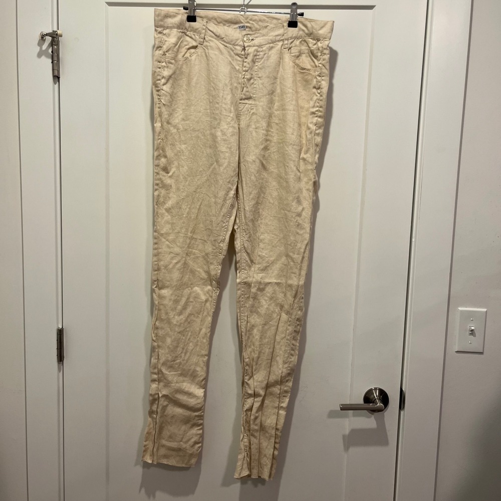 Island Importer Mens Beige Linen Pants Size 34 Straight Leg Beach Wedding Casual
